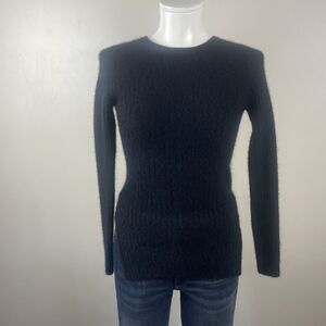 Something Navy Women’s Size Small Black Ribbed 100% Cashmere Crewneck Sweater